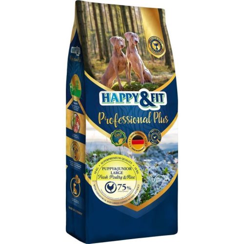 Happy&Fit Professional Plus Puppy&Junior Fresh Poultry&Rice Large 18kg (15kg+3kg ajándék)