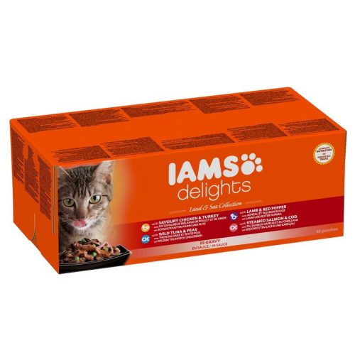 Iams Cat Delights Land&sea Multipack Szószban nedves macskatáp 48x85g