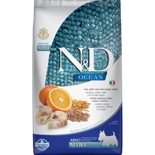 N&D Ocean Dog tőkehal,tönköly,zab&narancs Adult Mini 2,5kg